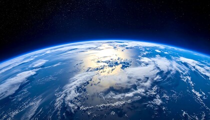 Stunning view of planet Earth from space showcasing its beautiful blue surface, white clouds, and atmospheric glow.