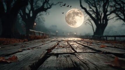 Halloween Night with Bats and a Full Moon