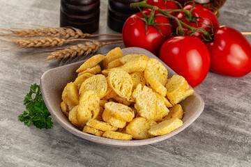 Crunchy croutons heap - roasted bread