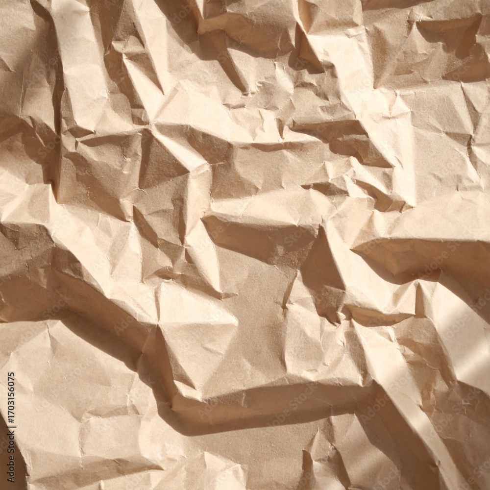 Poster crumpled brown kraft paper texture abstract design background close up neutral color scheme
