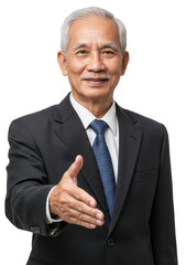 Elderly Businessman Extending Hand for Handshake. Corporate Deal, Partnership. International Day of Older Persons