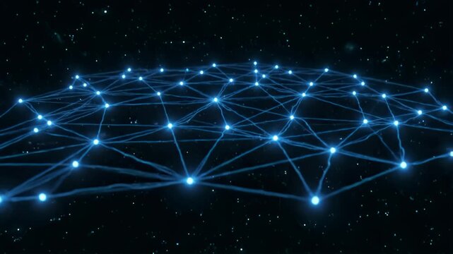 Tech keynote background with network graph of connected stars
