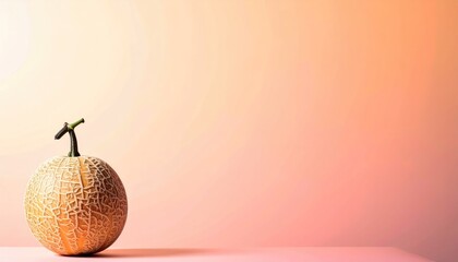 Single Cantaloupe on Pink and Peach Gradient Background
