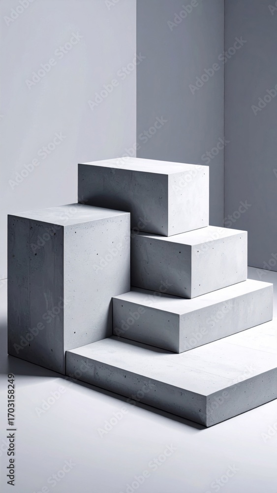 Poster abstract geometric concrete blocks composition in soft light minimalist design