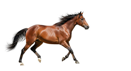 Beautiful Bay Horse Running Isolated on Pure White Background
