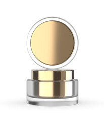 Blank frosted cosmetic jar with lid, isolated on a clean background. Perfect for showcasing skincare, beauty cream, moisturizer, lotion, or cosmetic product branding template. 3D render illustration.