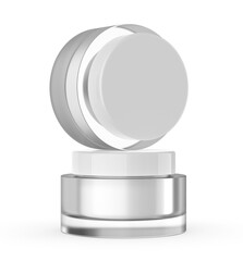 Blank frosted cosmetic jar with lid, isolated on a clean background. Perfect for showcasing skincare, beauty cream, moisturizer, lotion, or cosmetic product branding template. 3D render illustration.