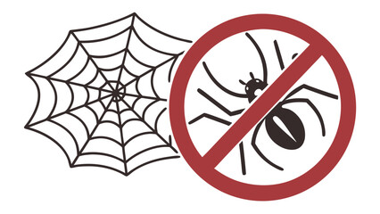 Spider Web and Forbidden Insect Sign Halloween Themed Illustration