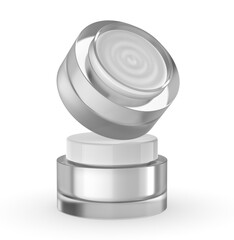 Blank frosted cosmetic jar with lid, isolated on a clean background. Perfect for showcasing skincare, beauty cream, moisturizer, lotion, or cosmetic product branding template. 3D render illustration.