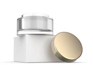 Blank frosted cosmetic jar with lid, isolated on a clean background. Perfect for showcasing skincare, beauty cream, moisturizer, lotion, or cosmetic product branding template. 3D render illustration.