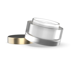 Blank frosted cosmetic jar with lid, isolated on a clean background. Perfect for showcasing skincare, beauty cream, moisturizer, lotion, or cosmetic product branding template. 3D render illustration.