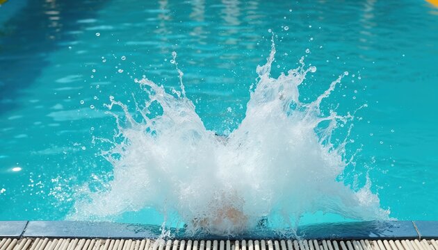 Swimmer performs sharp turn in clear blue pool water creating large splash. Dynamic water motion captures athlete speed and buoyancy. This image conveys summer fun, fitness, and competitive swimming.