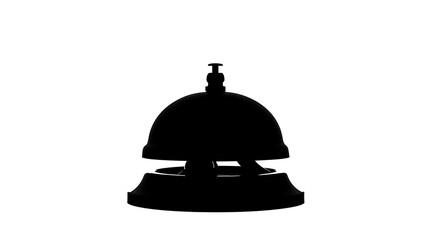 A silhouette of a classic hotel or business reception bell, presented against a plain white backdrop.