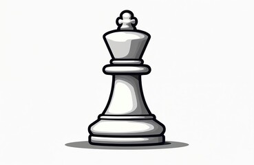 Illustration of white chess king piece standing alone. Clean graphic art features single chess piece in flat, minimalist style, perfect for board game promotions strategic concept visuals. Artwork