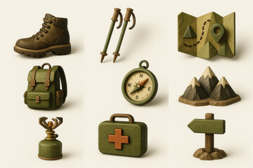 Hiking and camping gear icons