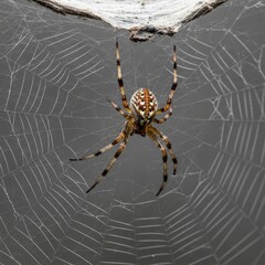 Obraz premium Detailed Macro of a Diadem Spider Spinning Web, an arachnid creation