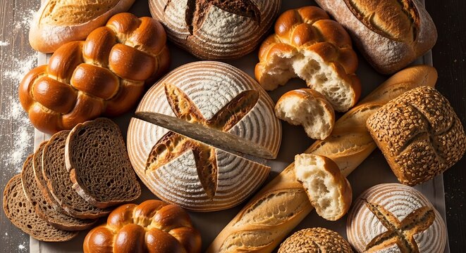 Artisan Breads Variety - Crusty Loaves and Rolls.