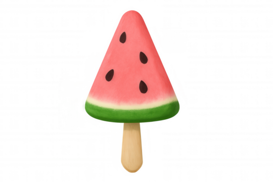 Delicious watermelon ice cream on a wooden stick, isolated on a transparent background, perfect for summer projects