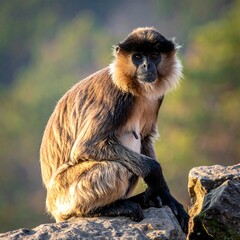 Monkey perched on a rock