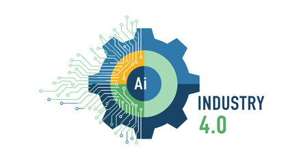 Obraz premium Conceptual graphic depicting Artificial Intelligence integration within Industry 4.0, showcasing technological advancement.