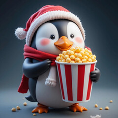 penguin Eating Popcorn 3D Icon
