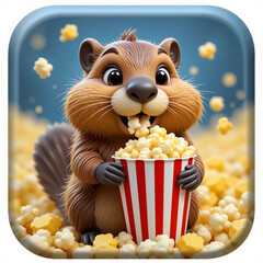 beaver Eating Popcorn 3D Icon
