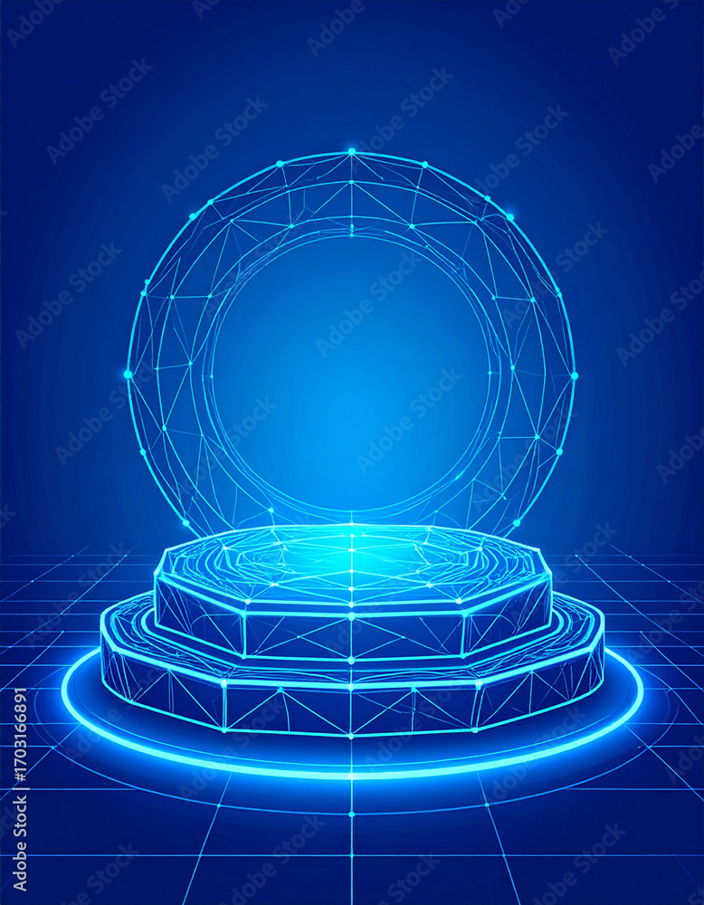 Aufkleber abstract blue technological background with digital geometric platform and wireframe circle