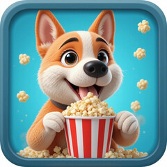 Dog Eating Popcorn 3D Icon
