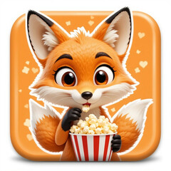 fox Eating Popcorn 3D Icon
