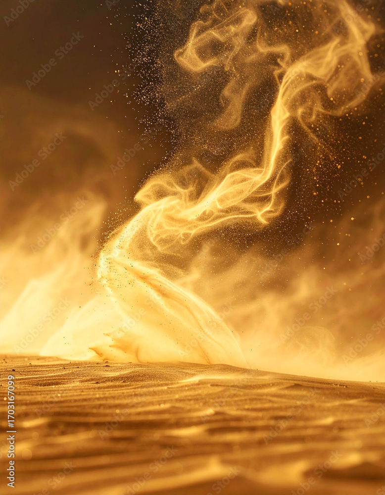 Poster abstract golden sand dust blowing in wind creating dynamic wave motion and ripple surface