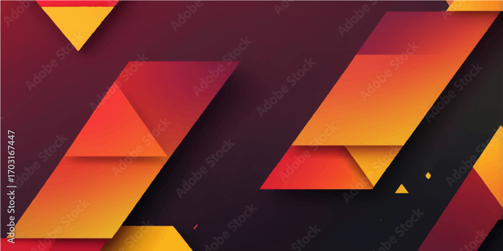 Poster abstract geometric triangle background with orange 3 d shapes and vector design elements