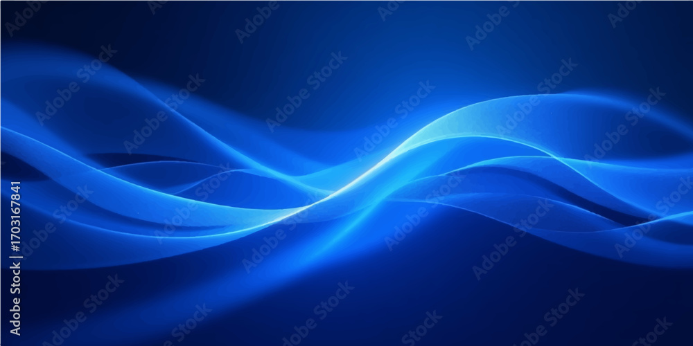 Poster abstract blue background with flowing waves and light design