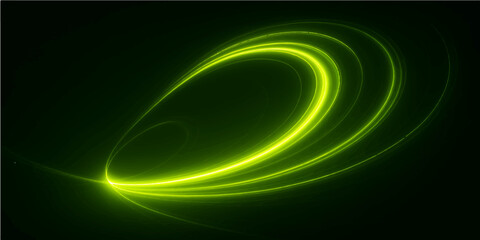Abstract green fractal design with glowing circles and futuristic motion effects
