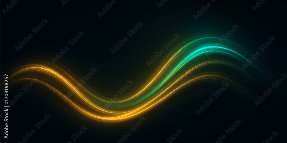 Poster glowing abstract blue background with flowing light lines and wave patterns