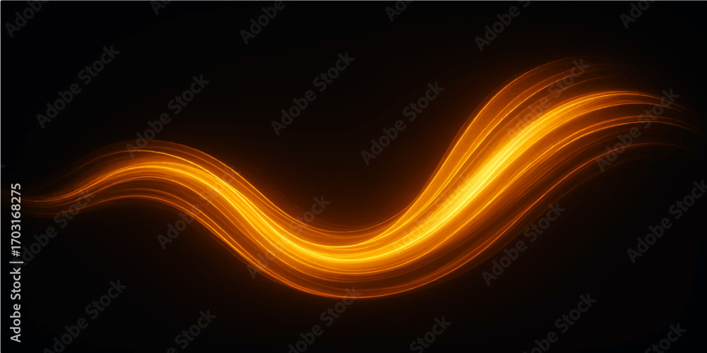 Poster abstract orange fractal background with waves and glowing light design elements