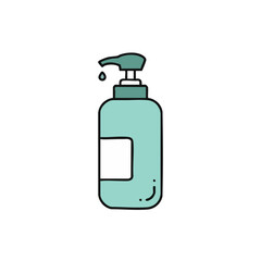 Fototapeta premium A clean, simple illustration of a light blue pump bottle dispensing a single liquid drop, symbolizing hygiene, cleanliness, and personal care.