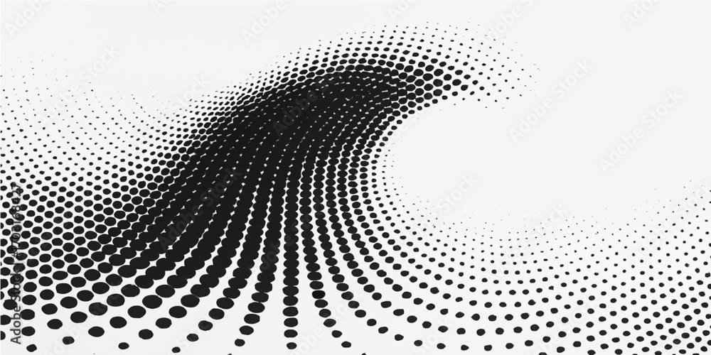 Poster abstract black and white halftone dots background with circular pattern design