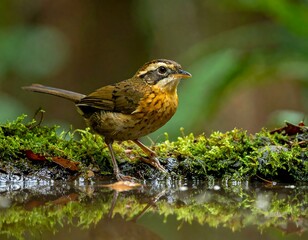 Small bird at forest pool