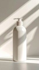 Minimalist White Cosmetic Bottle Mockup with Dispenser Pump in Harsh Sunlight