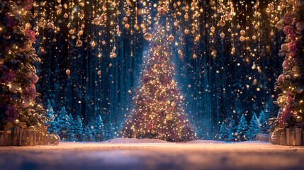 Sparkling Christmas tree with warm festive lights