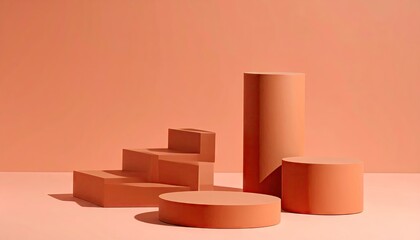 Abstract Coral Orange Geometric Shapes on a Minimalist Background