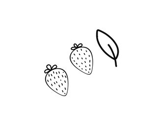 Strawberry doodle illustration. Strawberry image with seeds and leaves. Seamless strawberry fruit pattern. 