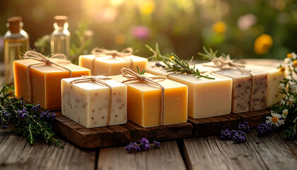 Handmade natural soap bars tied with twine, rustic calm