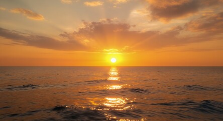 Obraz premium Stunning Ocean Sunset with Golden Sky and Sun Reflections