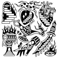 Mystical and surreal traditional tattoo art. 