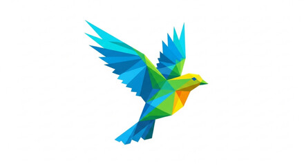 Geometric bird illustration, a modern and vibrant design featuring a colorful bird with polygonal shapes and clean lines
