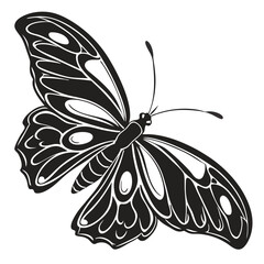 Elegant black and white butterfly graphic illustration.