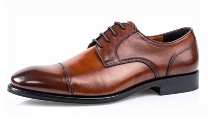 Elegant Brown Leather Dress Shoe Isolated on White Background in Studio Lighting