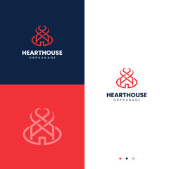 Heart and home with elegant, feminine and modern lineart design style for logos of orphanages and nursing homes, humanitarian and other social activities