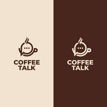 smoking cup and dialogue balloon in lineart logo style for coffee shop or tea shop logo